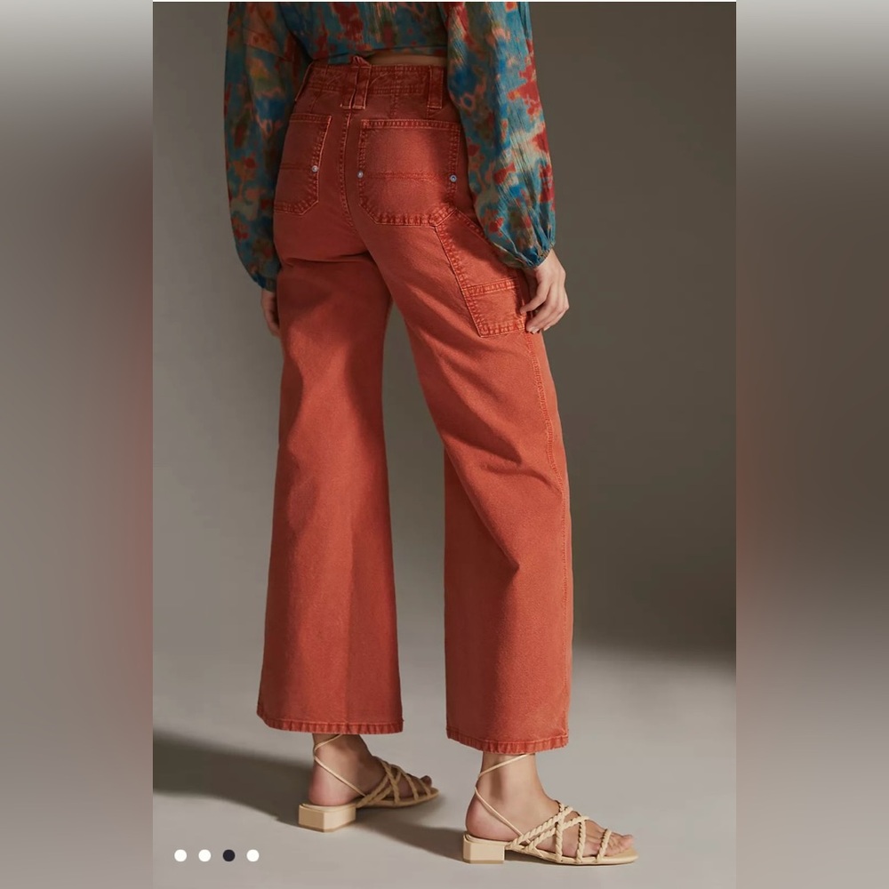 Anthropologie Pilcro Orange Rust The Carpenter Wide Leg Pants Size 30 - Picture 3 of 10